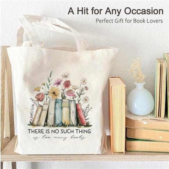 Canvas Book Tote Bag, Book Lover Gifts for Women,Bookish Presents Reading - Picture 5 of 7